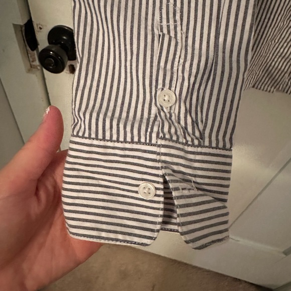 Elle Stripes Button Down with Jeweled Ruffled Collar. - Picture 3 of 6